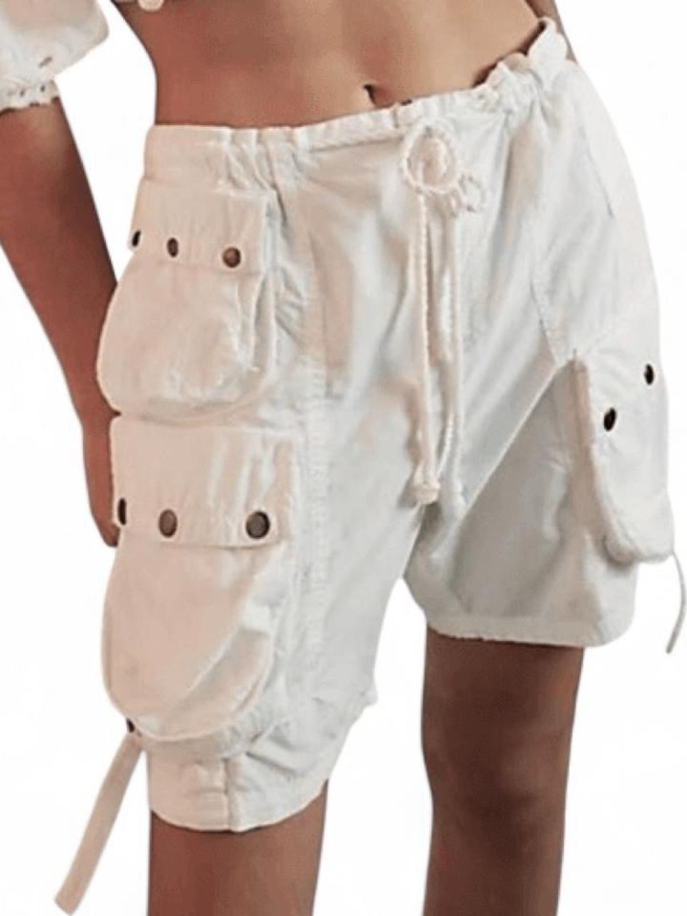 Free People Moon Bay Parachute Cargo Shorts — Optic White — Small